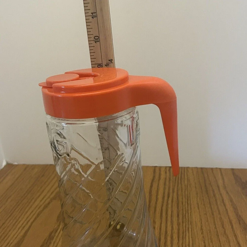 Anchor Hocking TANG Pitcher Swirl Clear Glass Retro Orange Line Quart Size VTG
